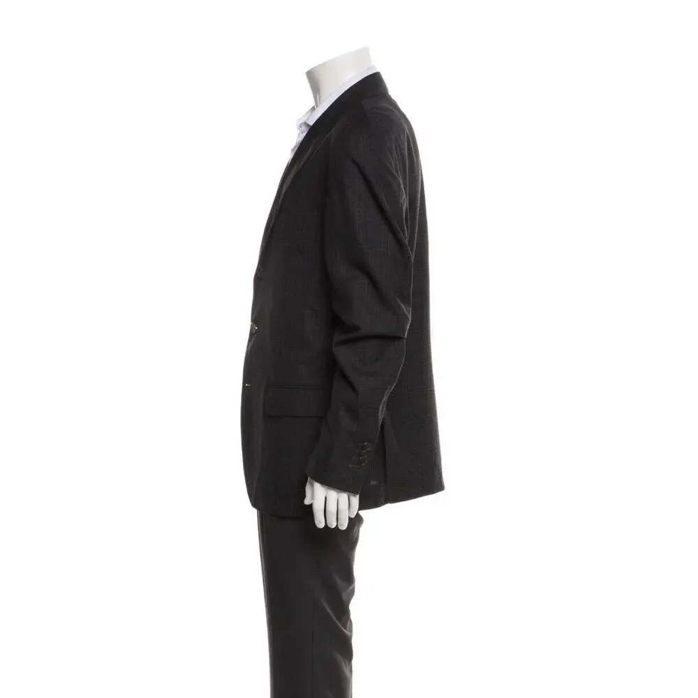Brunello Cucinelli Charcoal Gray Plaid Peak Lapel Blazer Sportcoat Jacket 54/44